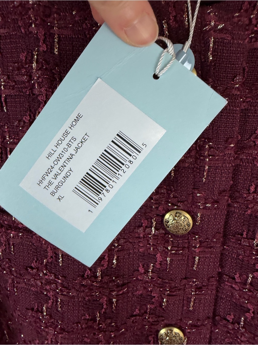 NWT Hill House The Valentina Jacket Tweed Blazer Burgundy Size XL - Picture 8 of 11